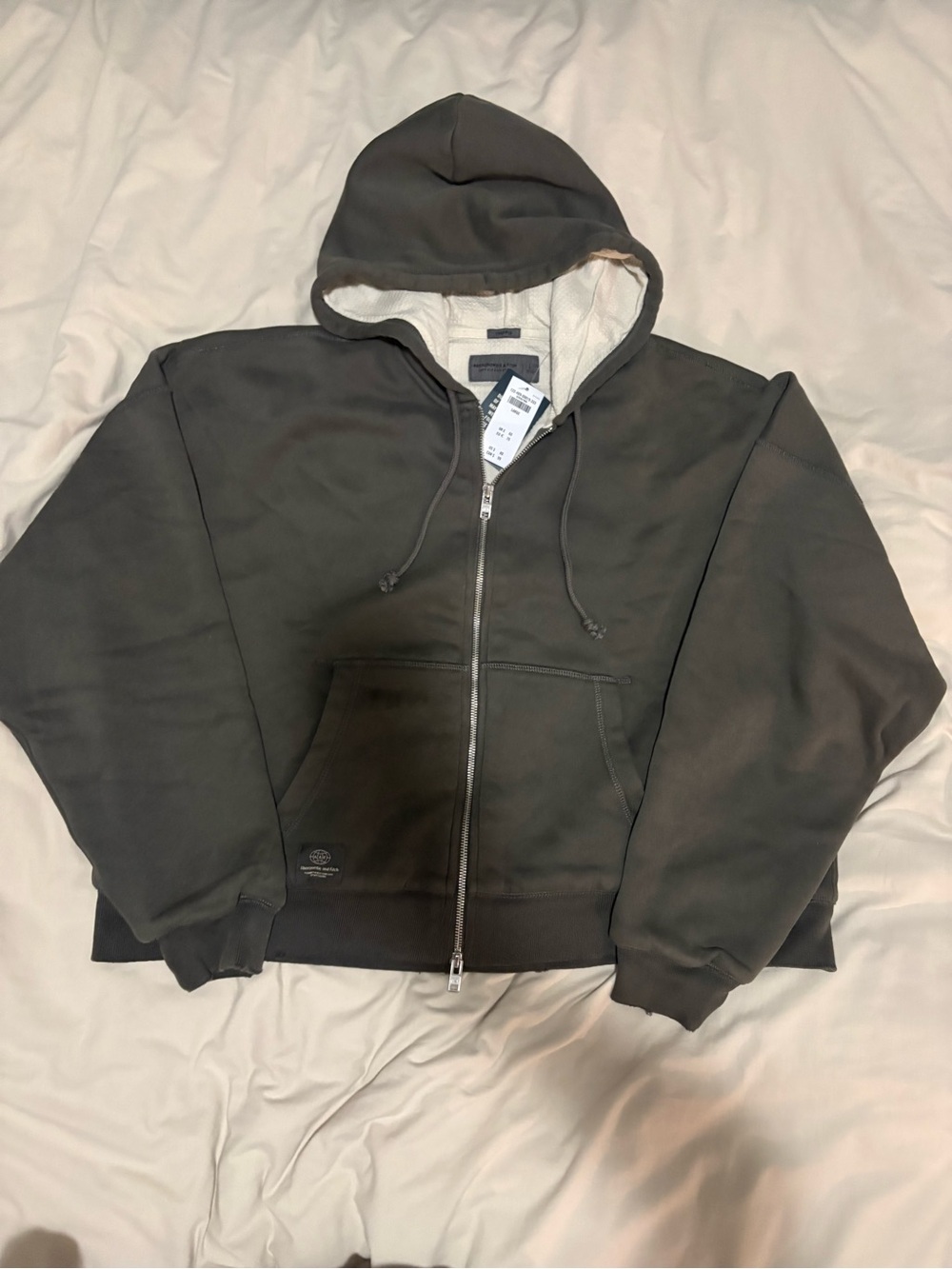 Abercrombie & Fitch Men's Double Zip Cropped Hoodie - Olive Green - LARGE - NEW